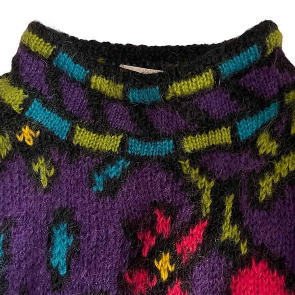 Vtg Express Handknitted Floral Mohair Oversized Sweater - Picture 3 of 5